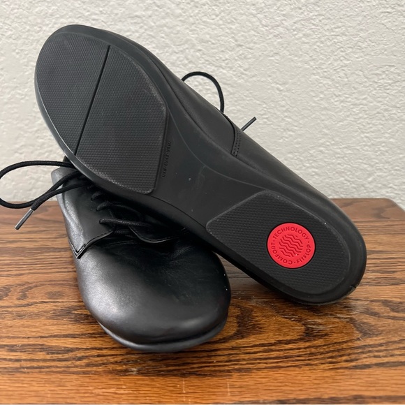 Fitflop Black Lace Tie Up Adeola Derby Oxfords Size 10 - Picture 7 of 9